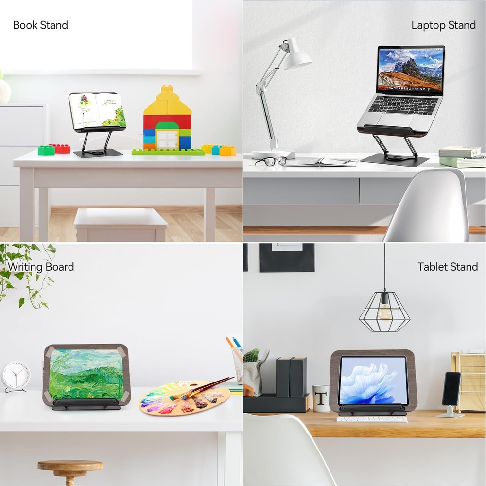 360° Rotating Book Stand for Reading, Adjustable Foldable Book Holder for Rea...