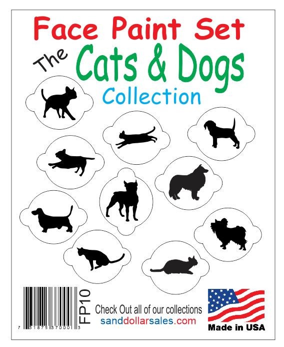 Face Paint Stencil Set Kit The Cat & Dog Collection FP10