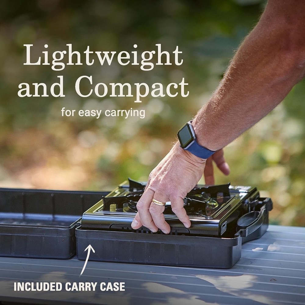 Adjustable 1-Burner Butane Camping Stove: Quick Start & Wind Shield for Cooking