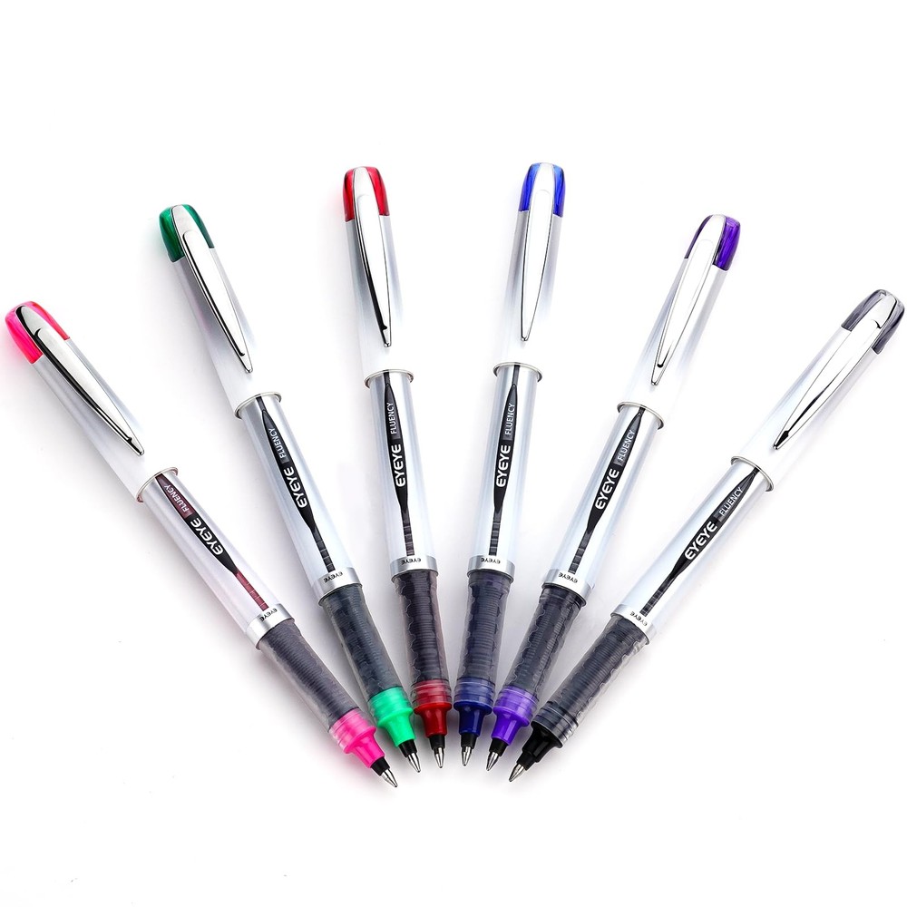 EYEYE Liquid Ink Rollerball Pen 0.7mm, 6 Assorted Colors Medium Multicolor
