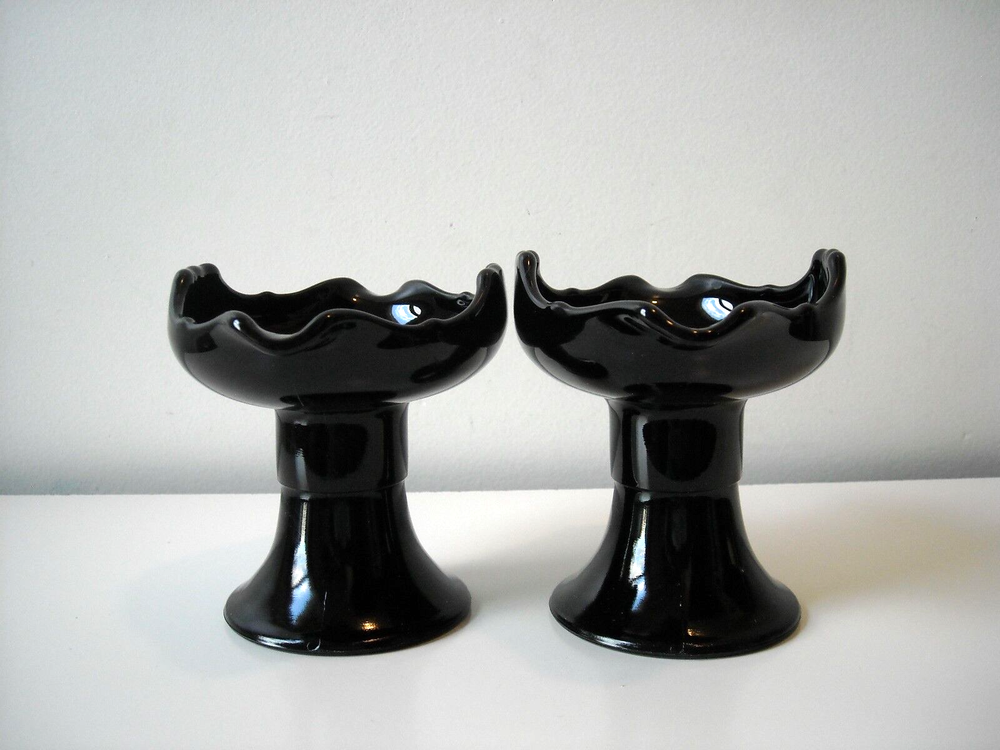 2 Black Amethyst Candleholders Unique Design Maker Unknown