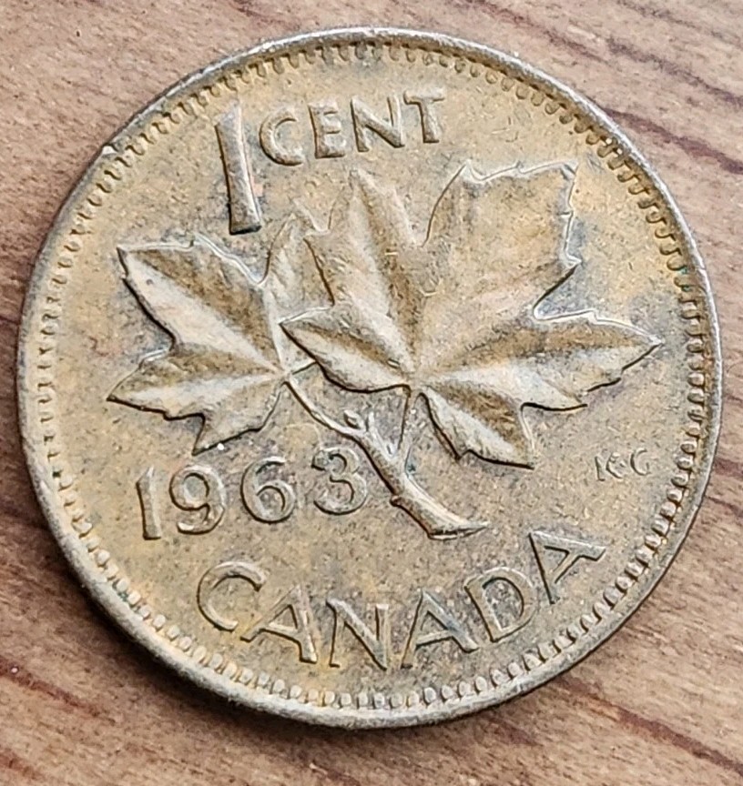 1963 1 Cent Penny Canada Canadian Coin Maple Leaf KM# 49