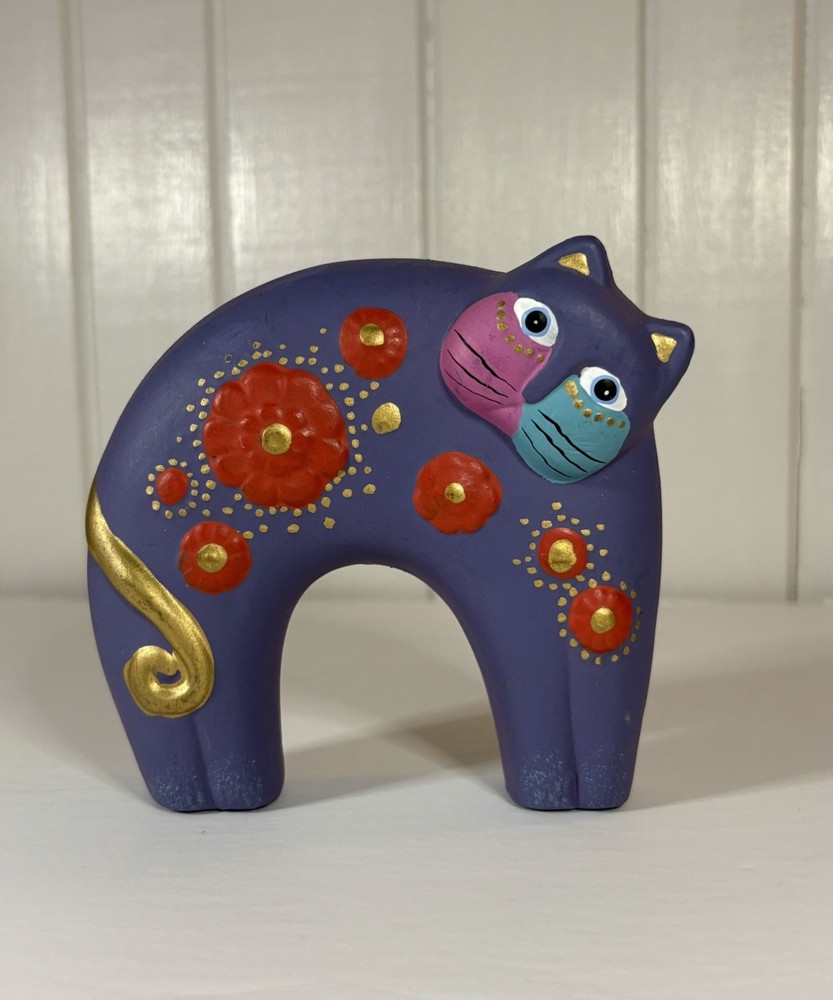 Laurel Burch Arching Ceramic Cat Purple