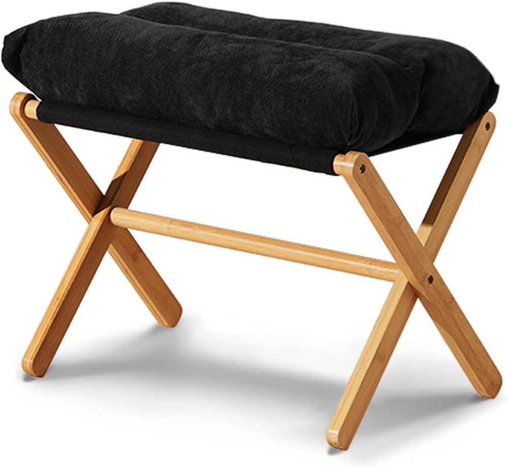 Ottoman Foot Rest- Bamboo Foldable Stool Foot Stools Small Ottman W/ Upholstered