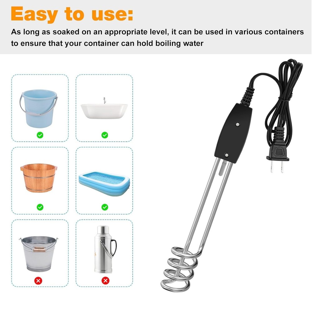 Calentador De Agua Electrico Portatil De Inmersion De 1000W 110V De 10 Pulgadas