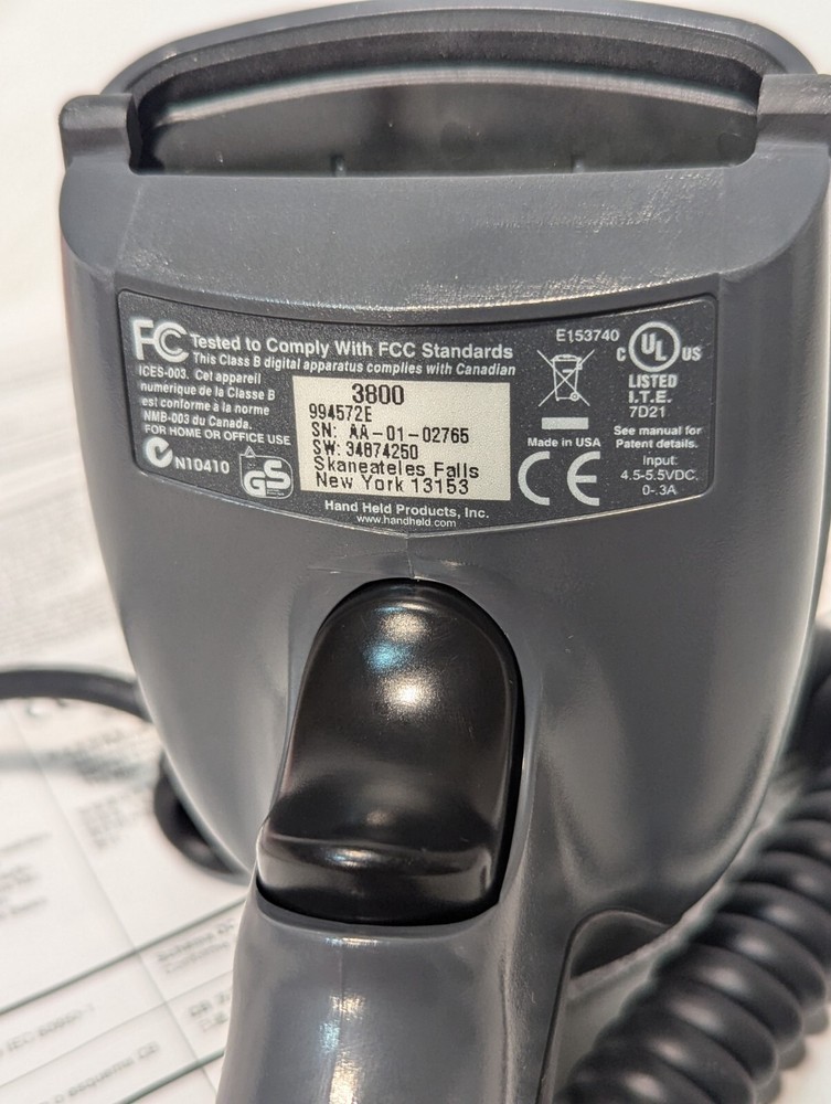 Handheld Products 3800 Barcode Scanner, 6' Coiled Cable, 994572E