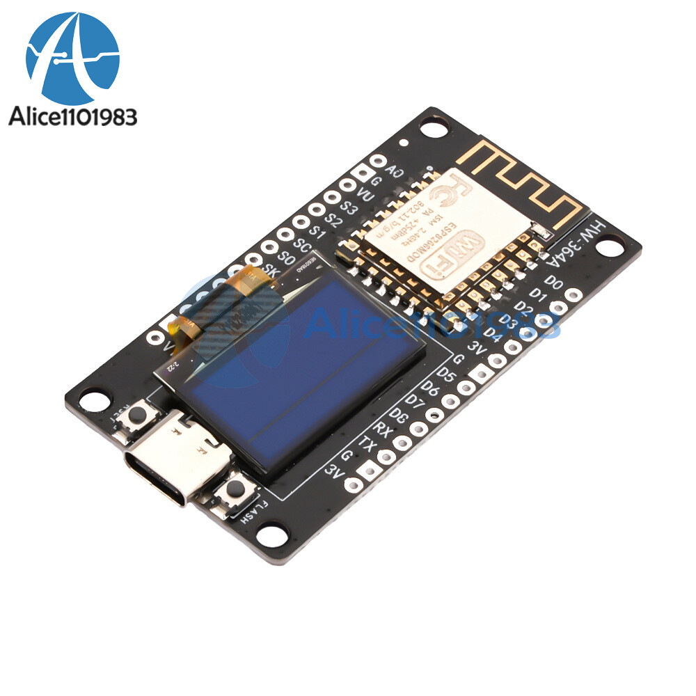 NodeMCU ESP8266 Development Board w/0.96" OLED Display CH340 Driver Module USB C