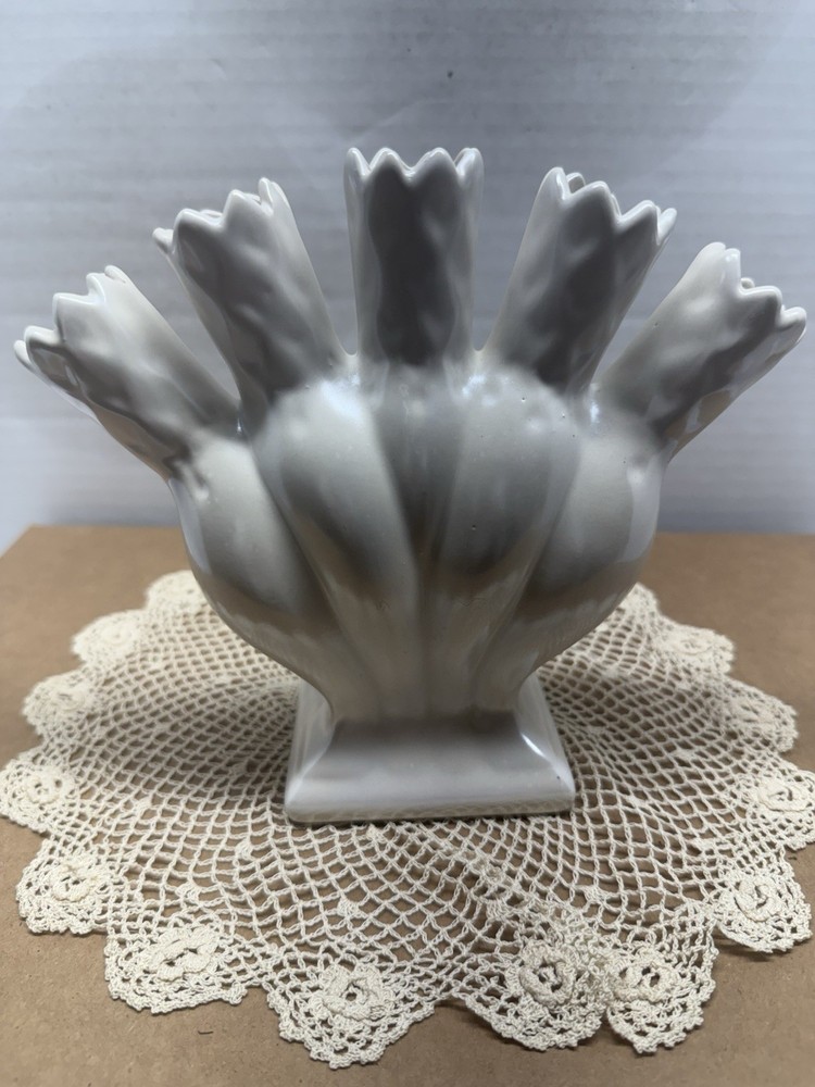 Vintage Pearl White Ceramic Five Finger Vase