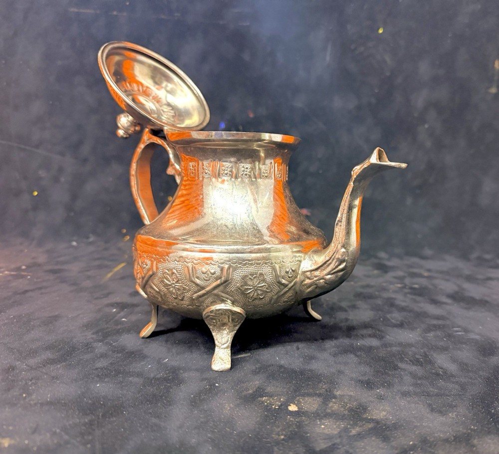 Moroccan Teapot Vintage Elegant Hand Engraved Silver Plated