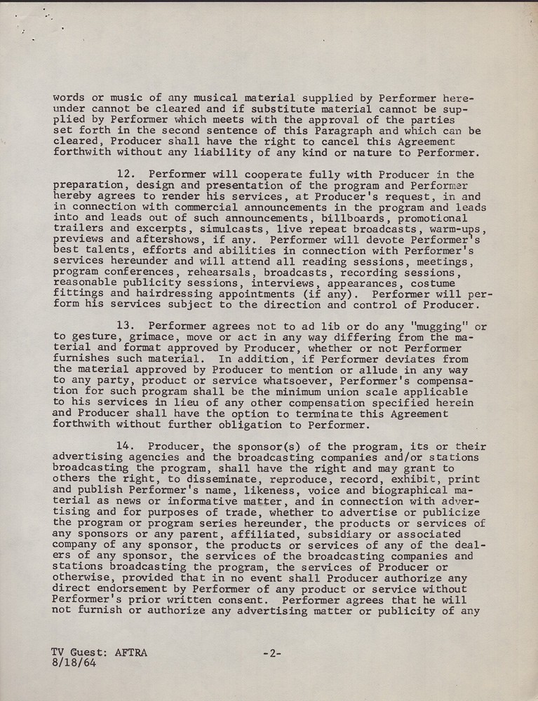 DONALD O'CONNOR - CONTRACT DOUBLE SIGNED 02/03/1967