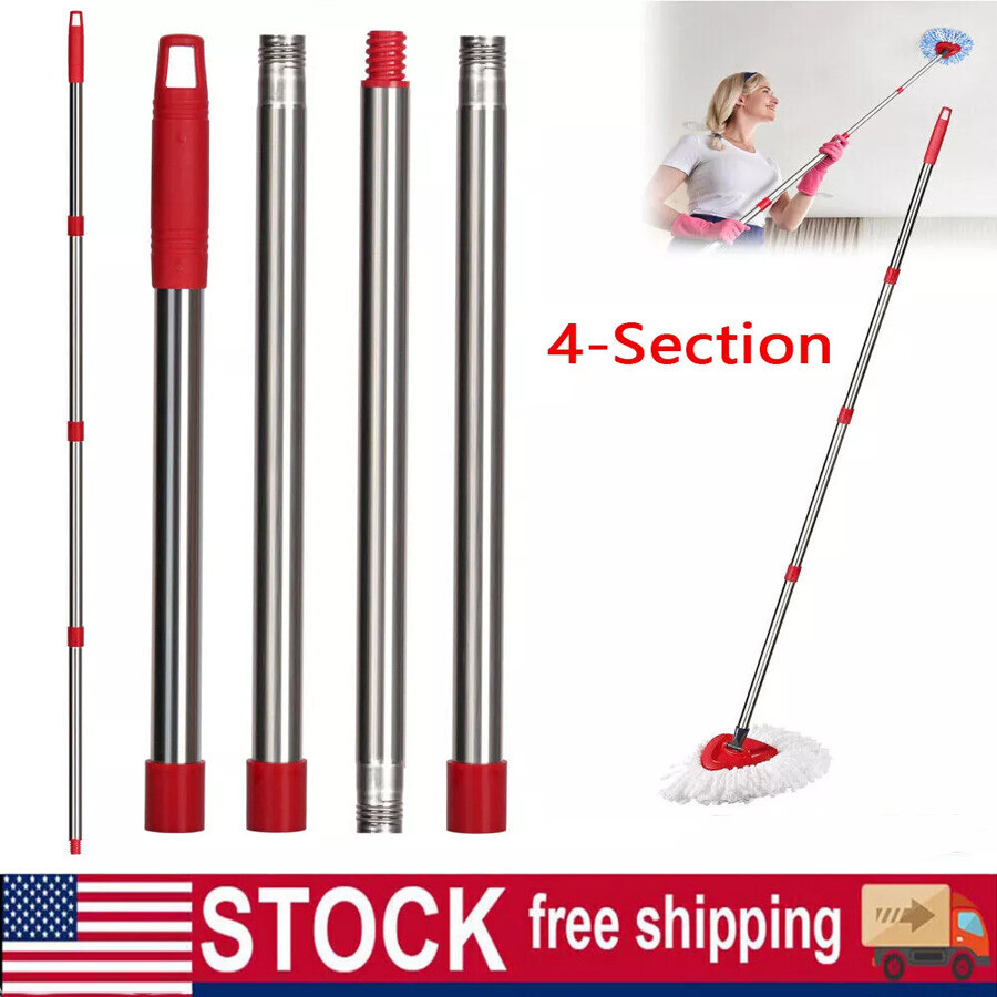 4-Section Spin Stainless Mop Steel Pole Handle For O-Cedar Easywring RinseClean
