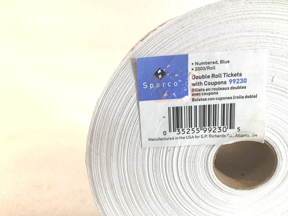 Sparco Blue & White Double Stub Raffle Tickets 2000 Count