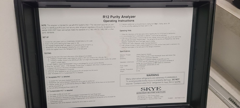 R12 Purity Analyzer Vintage Untested