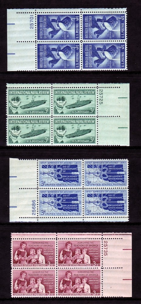 1957 COMMEMORATIVE PLATE BLOCK YEAR SET. (14) DIFFERENT. SCV $14
