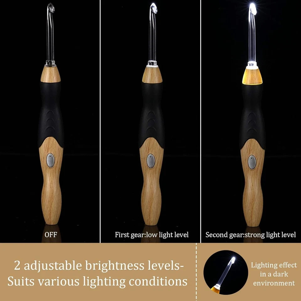 Rechargeable Lighted Crochet Hooks Set 11 Sizes 2.5–8mm with Case LED Kit