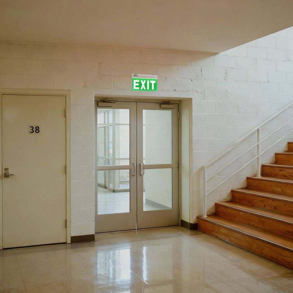 3-Watt Green LED Edge Lit Exit Sign, Single Sided Emergency Exit Light with Brus