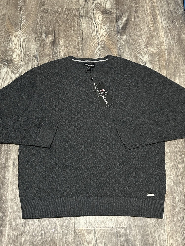 Threadbare Men’s Mini Cable knit sweater Dark Grey Size 2XL