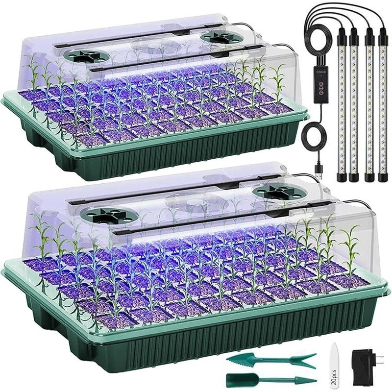 Adjustable Grow Light Seed Starter Kit W/ Humidity Dome & Germination Trays 2 Pc
