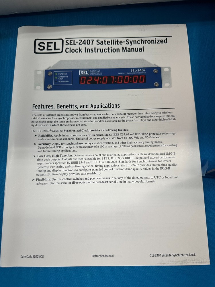 Schweitzer Engineering SEL-2407 Satellite Synchronized Clock 240700033