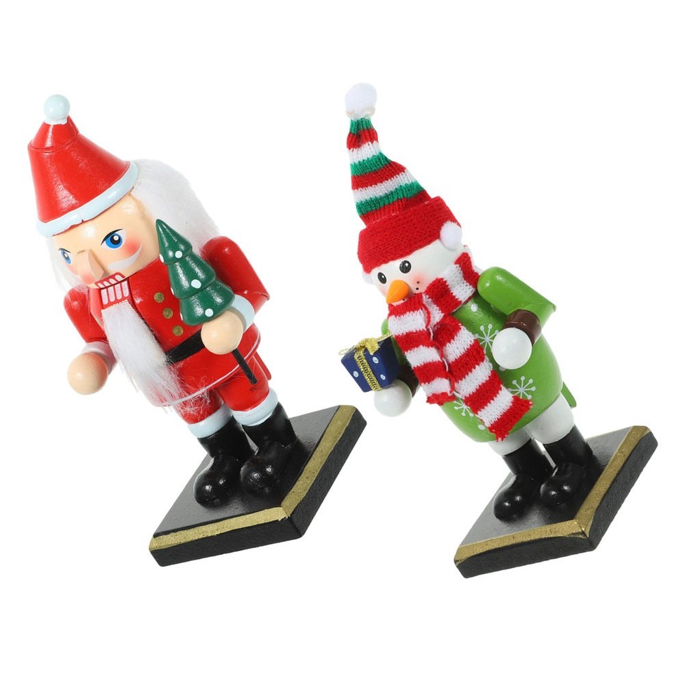 2 Pcs Nutcracker Figure Snowman Figures Decorative Christmas Puppet