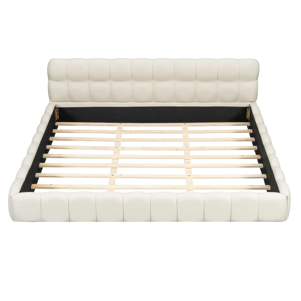 King Upholstered Platform Bed w/ Solid Wood Frame, Gray Linen, 2000lbs Support
