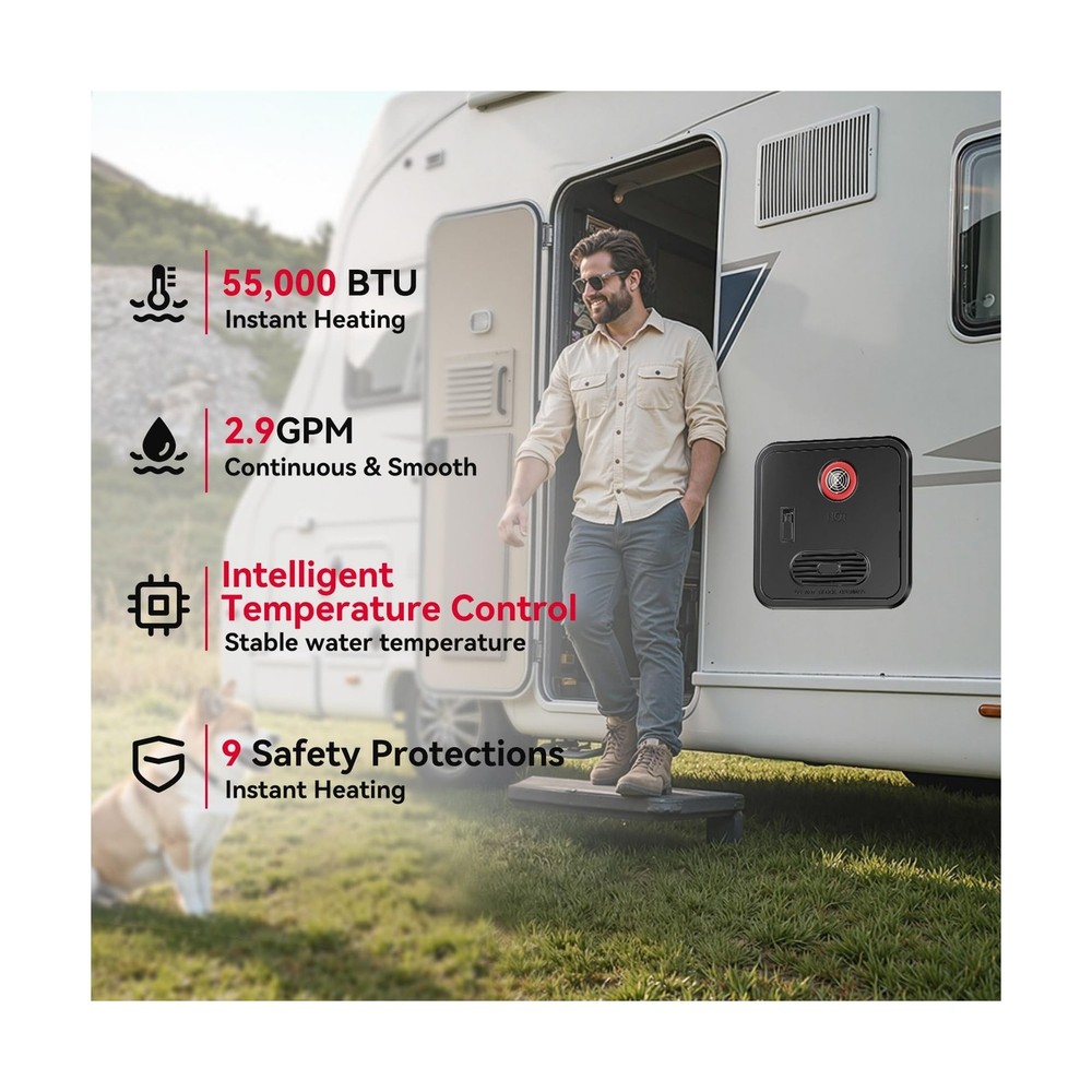 RV Tankless Water Heater 55,000 BTU 2.9GPM Instant Hot Water System with Remo...