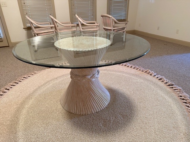 Vintage McGuire Wheat Sheaf Dining /Breakfast Table W/4 Rolling Chairs
