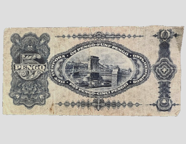 1928 Hungarian 5 Pengo Banknote