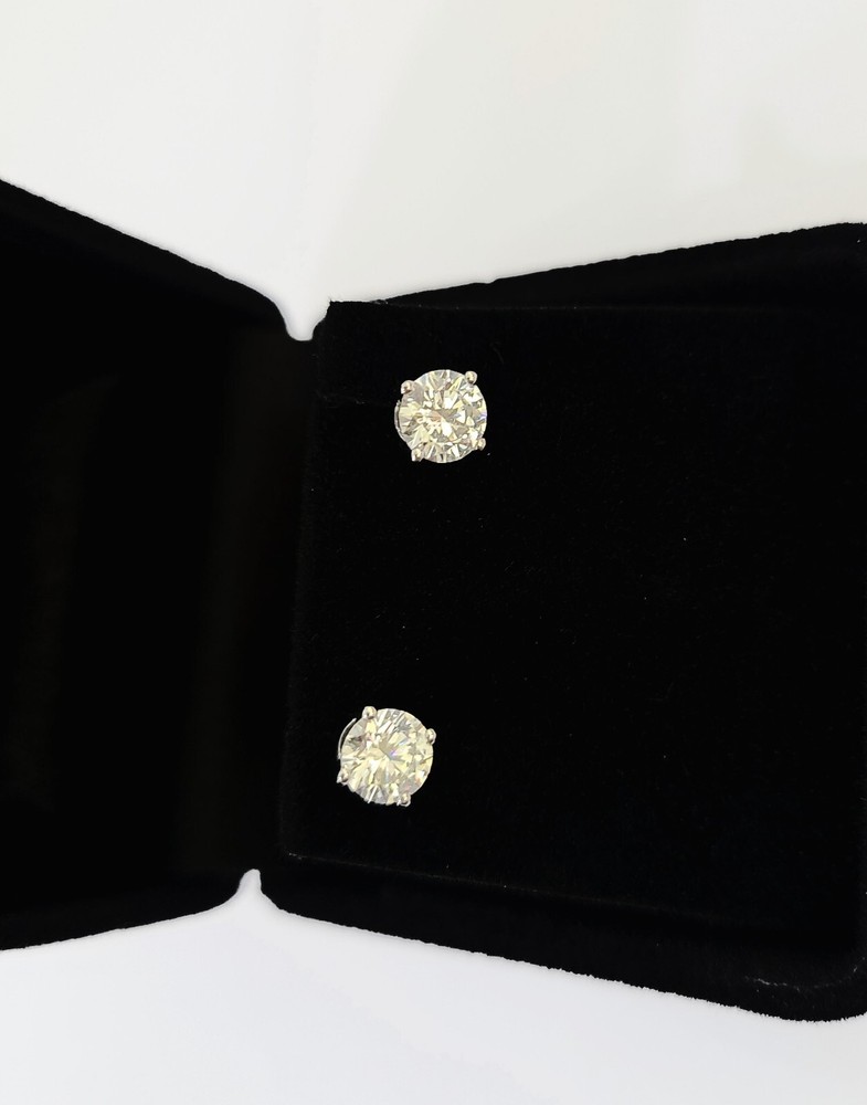 Solid 10k White gold Round Earring Diamond screw-back Lab Created Women Men Stud