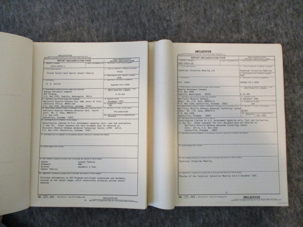 BOEING ABMDA DOT ROCKET LAUNCH VEHICLE REPORTS GROUND SAFETY/TECH DIR 1979-1982