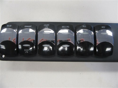 ILLUMINATED ROCKER SWITCH PANEL 10" X 2 3/4" BLACK PLASTIC MARINE BOAT