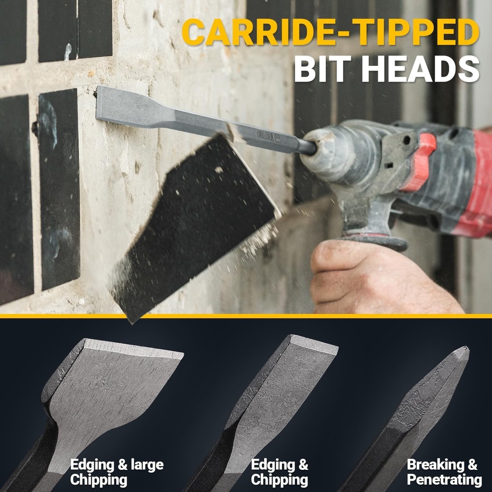 17-Piece SDS Plus Rotary Hammer Drill Bits and Chisel Set, YG8C Carbide Tips,...