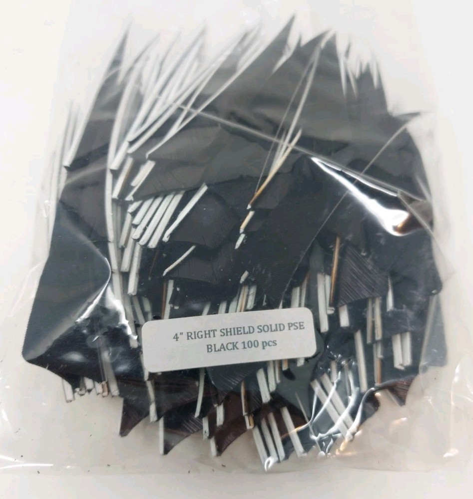 100 Pack Bullseye Archery Feathers 4" Right Wing: Shield Solid PSE Black