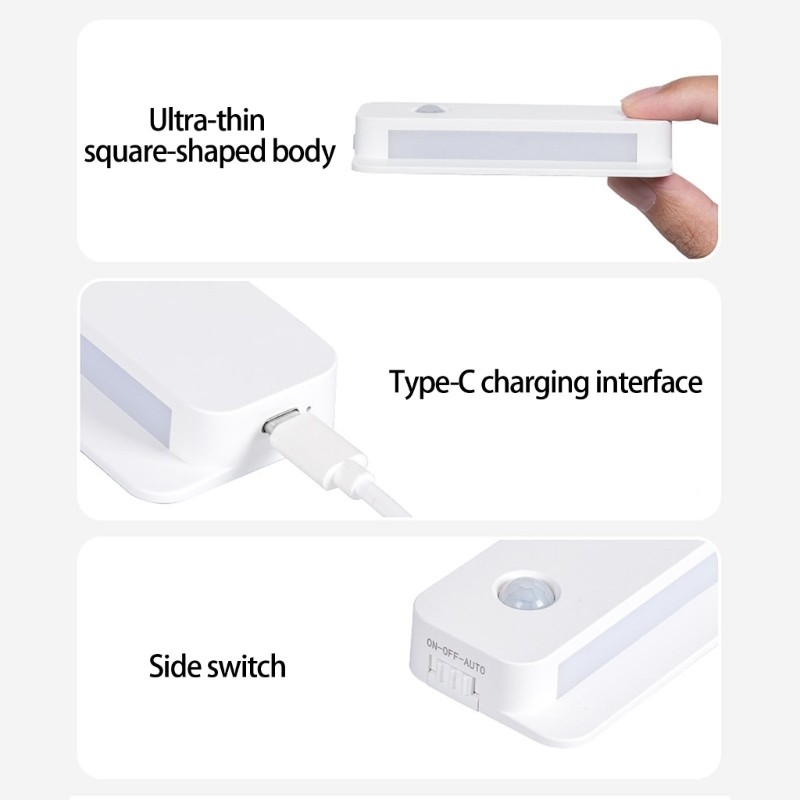 Motion Activated Nightlight Rechargeable Installation Plastic Housing