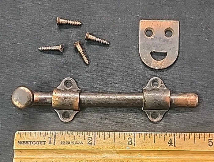 Vintage Antique 4 1/2" SLIDE BOLT SURFACE LOCK solid brass 4 screws