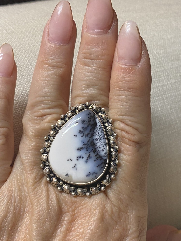 Dendritic Opal Power Ring In Handmade Sterling Silver Band