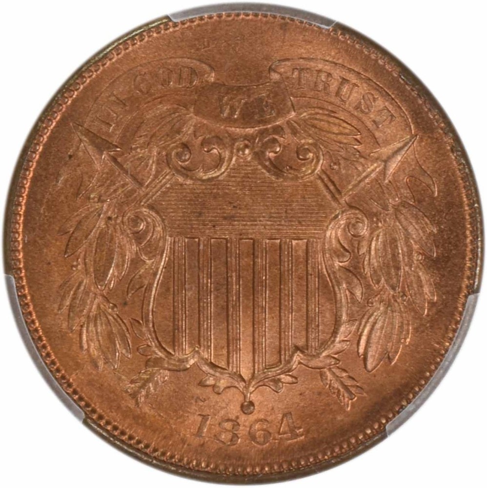 1864 Two Cent Piece Large Motto MS66RD PCGS