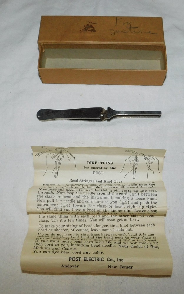 Vintage Bead Stringer & Knot Tyer Directions Original Box Post Electric Co. Inc.