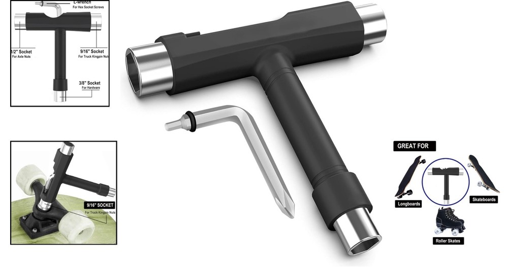 Multi-Function T Tool for Skateboards and Roller Skates - Lightweight & Handy