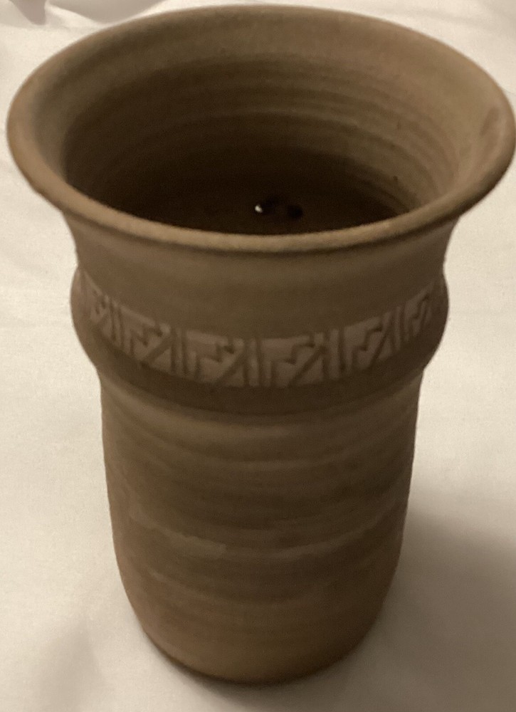 Small Pottery Vase Indian Feathers, Beads, Shell