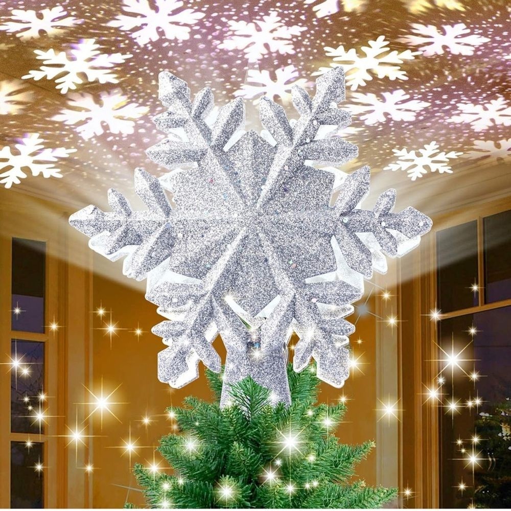 Silver Glitter Snowflake 6 model Tree Topper project lights