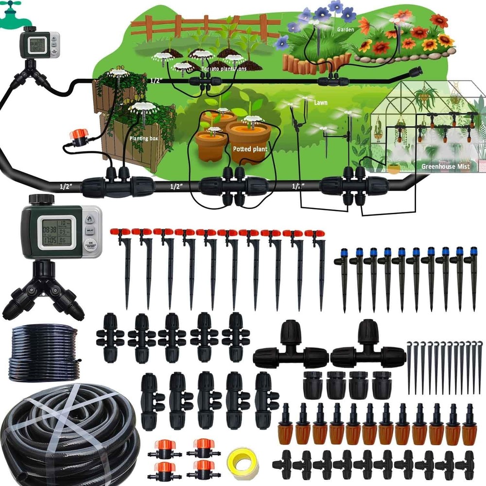 Complete Drip Irrigation System - 160Ft Hose with Automatic Water Timer Included