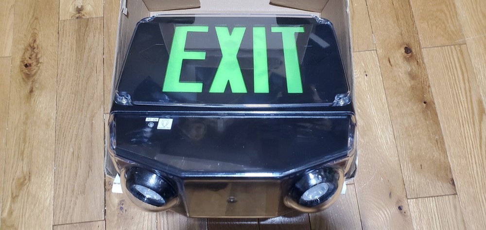 Commercial Wet Location Exit And Emergency Light Combination Single Face GREEN