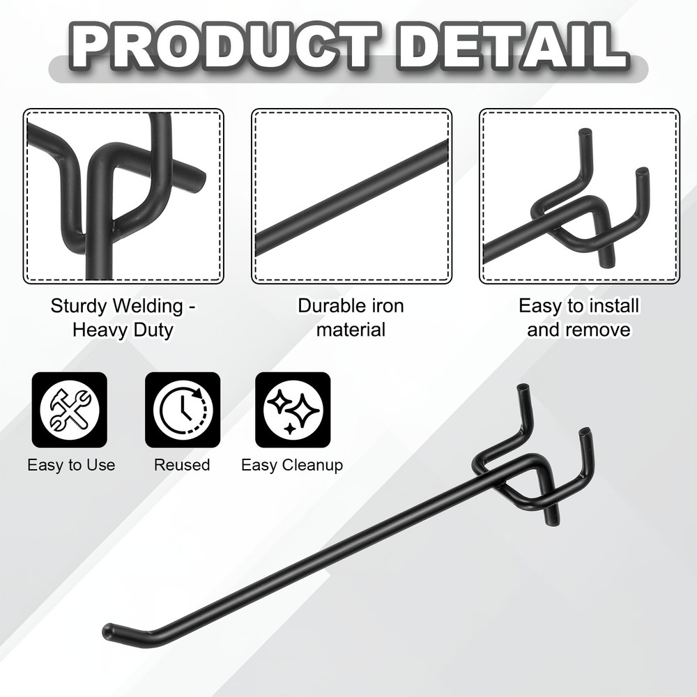 12 Pcs Pegboard Hooks, 5.9" Peg Board Hooks Kit, Black (1.2mm)