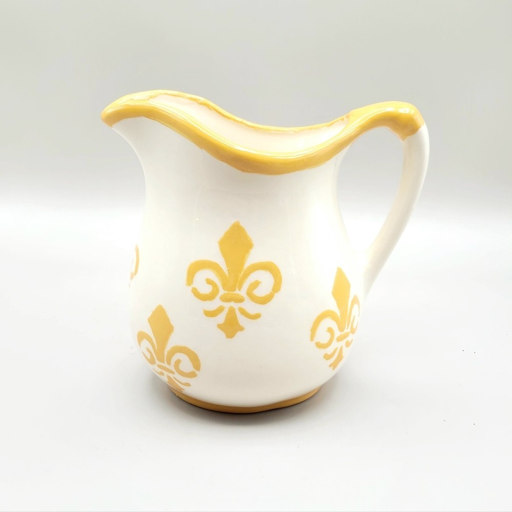 Handcrafted Gold & White Fleur-de-Lis Pitcher