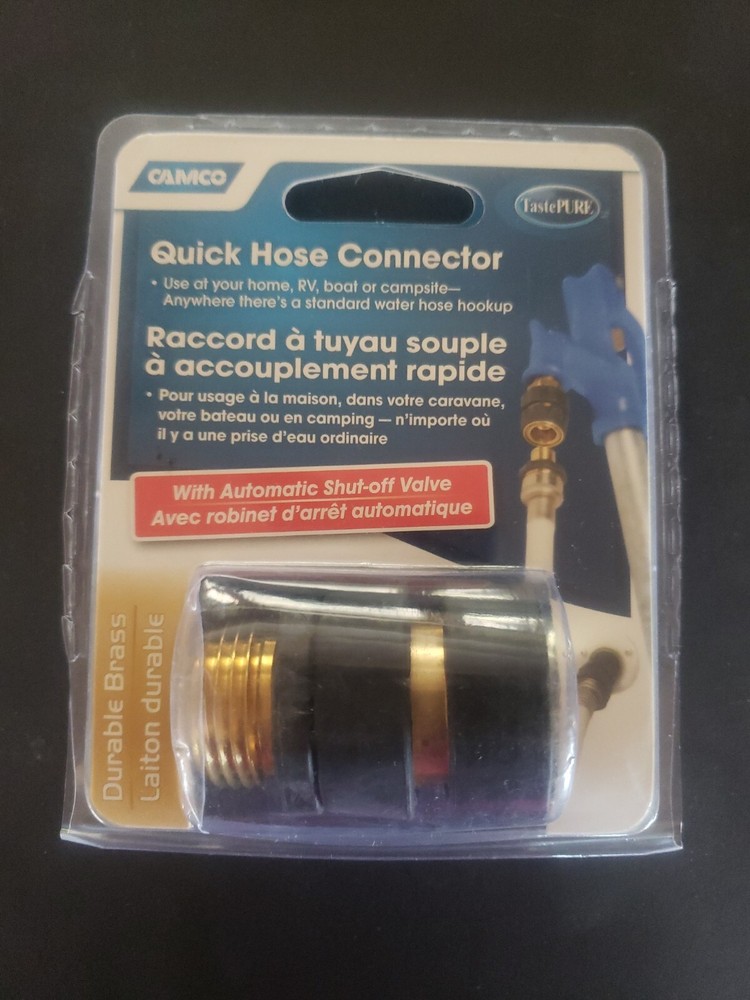 Camco Quick Hose Connect w/Auto Shut-Off Solid Brass Construction 20135