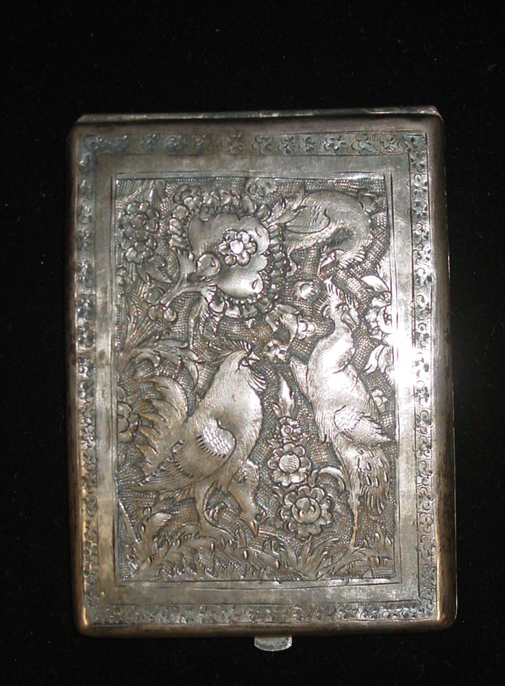 Vintage Persian SOLID SILVER Etched CIGARETTE CASE Middle East 152.25 Grams