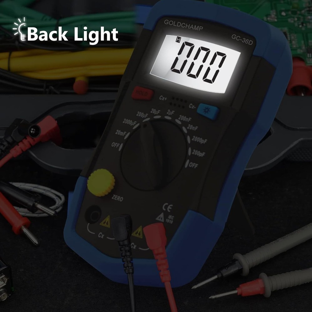 Lightweight Capacitor Tester & Multimeter 200pF-20mF with Data Hold Feature