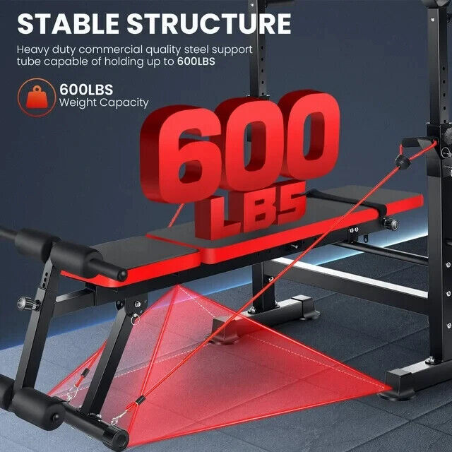 ⭐600lbs Adjustable Foldable Weight Bench Set w/Removable Foot Catch, Squat Rack⭐
