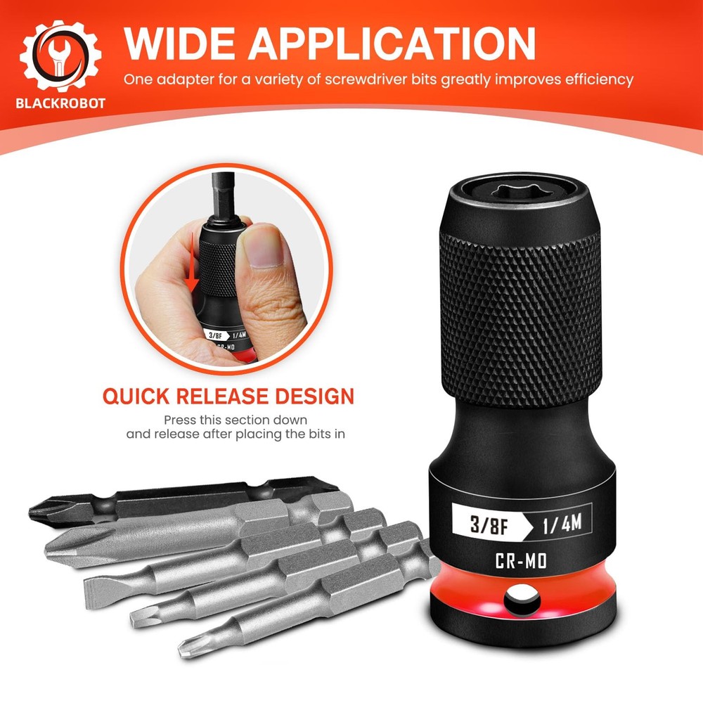 BLACKROBOT Quick Release Impact Bit Holders 3/8 Holder-1, Red